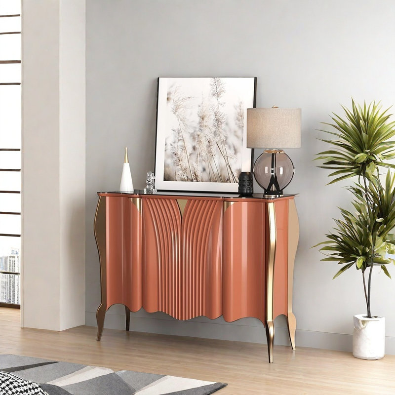 Buffet moderne et luxueux avec 4 portes, Orange-rouge