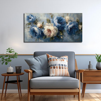 Pivoine, art mural floral pour chambre à coucher bleu