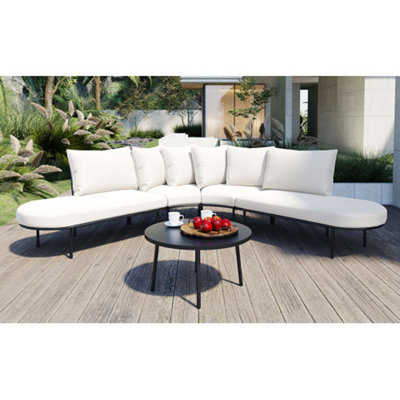 Ensemble de canapé d'extérieur courbé en demi-lune avec table basse, ensemble de conversation pour l'extérieur avec cadre en fer pour 6 personnes GO