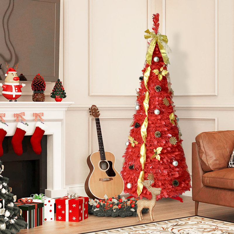 Arbre de Noël 6 pi avec 150 lumières DEL blanc chaud, ornements inclus - assemblage facile et décoration de Noël peu encombrante