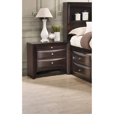 Table de chevet moderne en bois massif - 2 tiroirs, finition brune