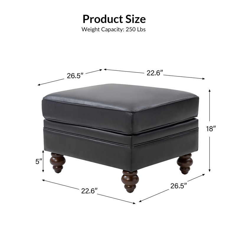 Blanchett Genuine Leather Ottoman, Black