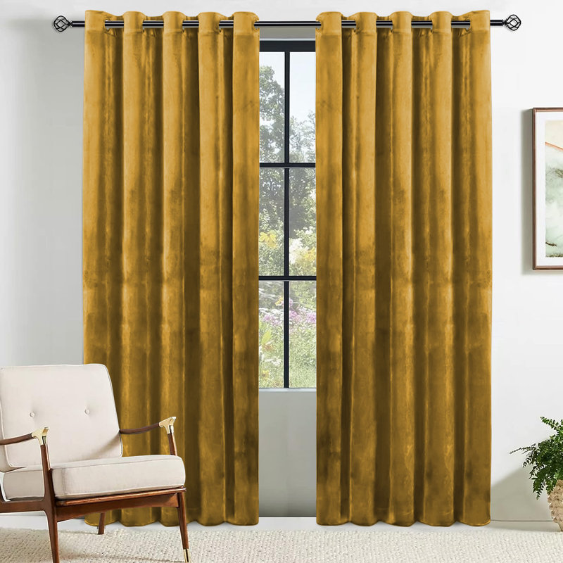 Goldonna Crushed Velvet Eyelet Panel Curtain, 66 x 54 cm, Black