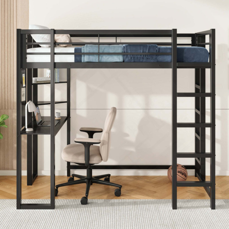 Loft Bed With Desk, Metal Loft Bed, Loft Bed Frame With Desk And Storage Compatible With Boys Girls Teens Bedroom Bed Frame