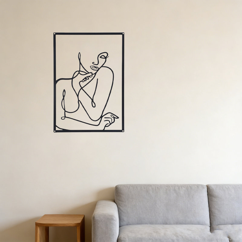 Metal Minimalist Abstract Woman Wall Art Decor, Line Drawing Wall Art Decor Single Line Female Home Hanging for Kitchen Bathroom Living Room, Iron Wall Decor