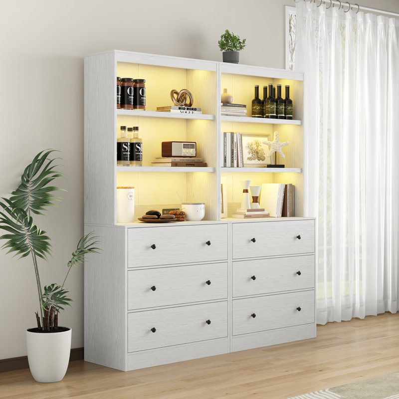 Bibliothèque 71 po H x 47,2 po avec bibliothèque USB et ports de charge Type-C et lumières DEL (2A), Blanc