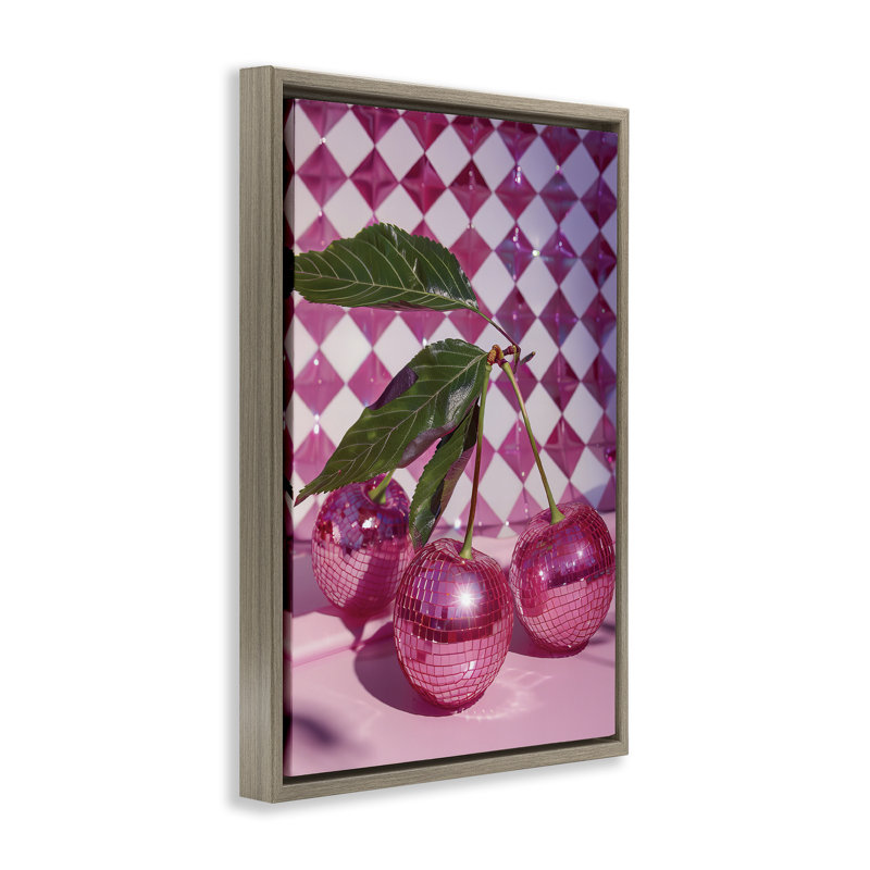 Cadre flottant Groovy Cherry Disco Balls, design par LSR Design Studio, H 31 po x l 21 po, Cadre flottant orme Montalcino