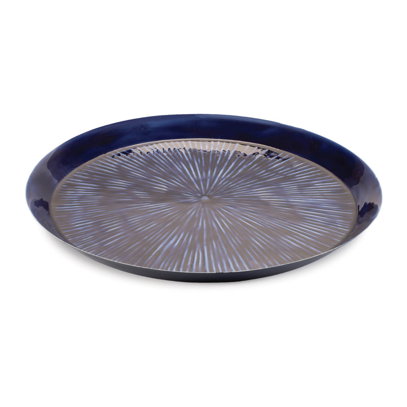 Plateau rond en métal gravé 13,5 po, Bleu