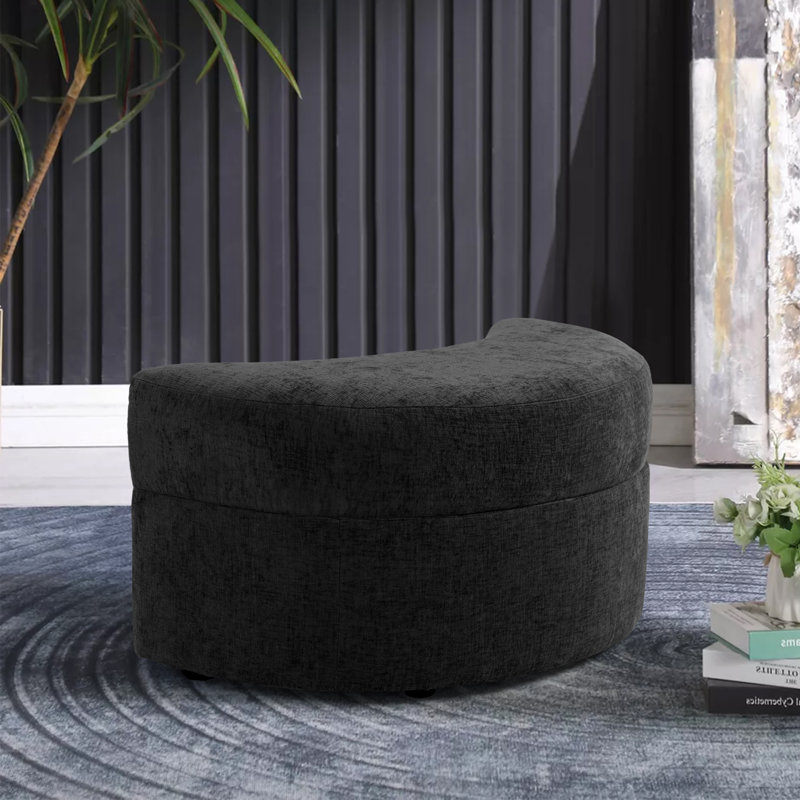 Niama Curved Chenille Storage Ottoman, Black Polyester