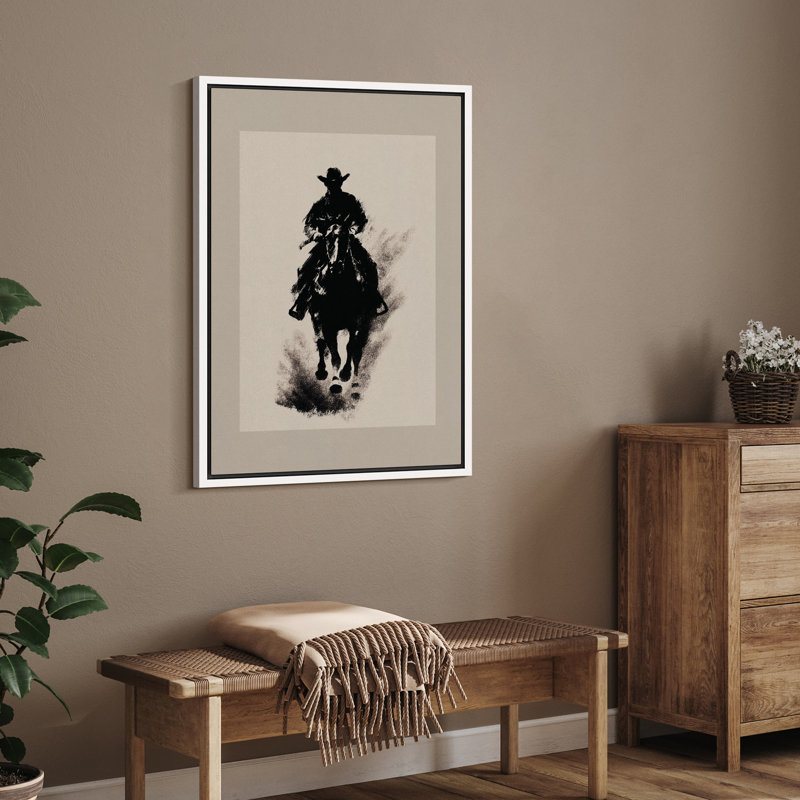 «Cowboy on Horseback», art mural sur toile - décor de silhouette occidentale pour salon ou bureau rustique, H 24 po x l 16 po