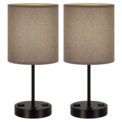 Paquet de 2 lumières de table de chevet avec port de charge USB et prise CA pour chambre à coucher - gris