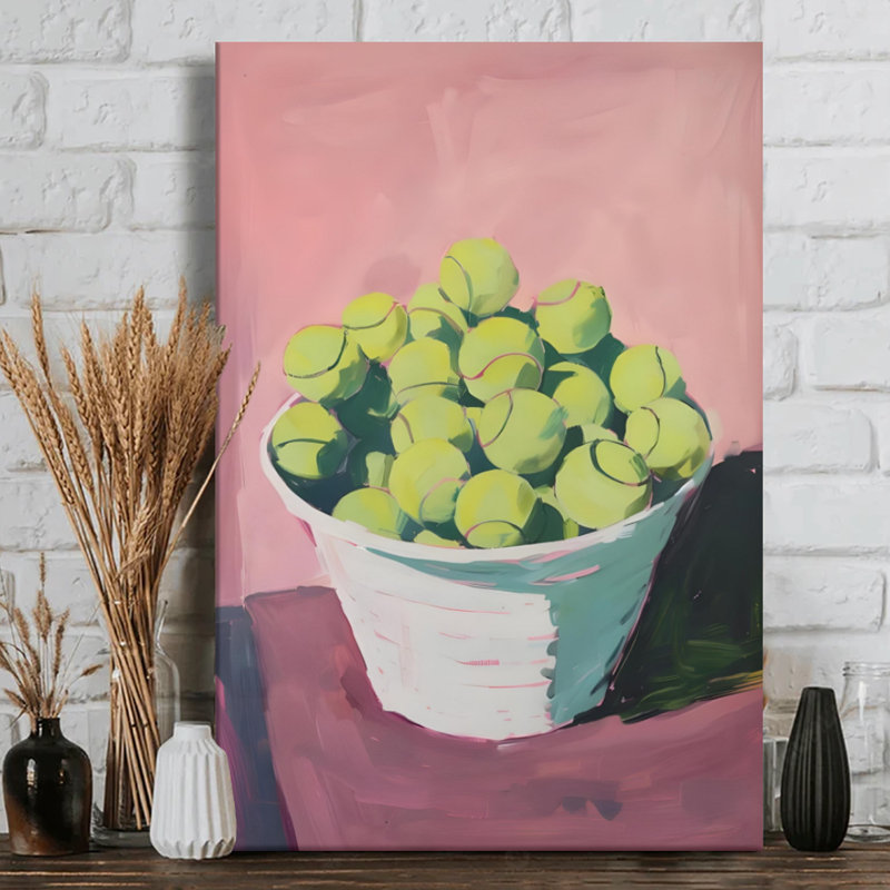 Tennis balls in a bucket Canvas Wall Art - vibrant and clustered - 1" Deep Gallery Wrapped - 24" x 36"