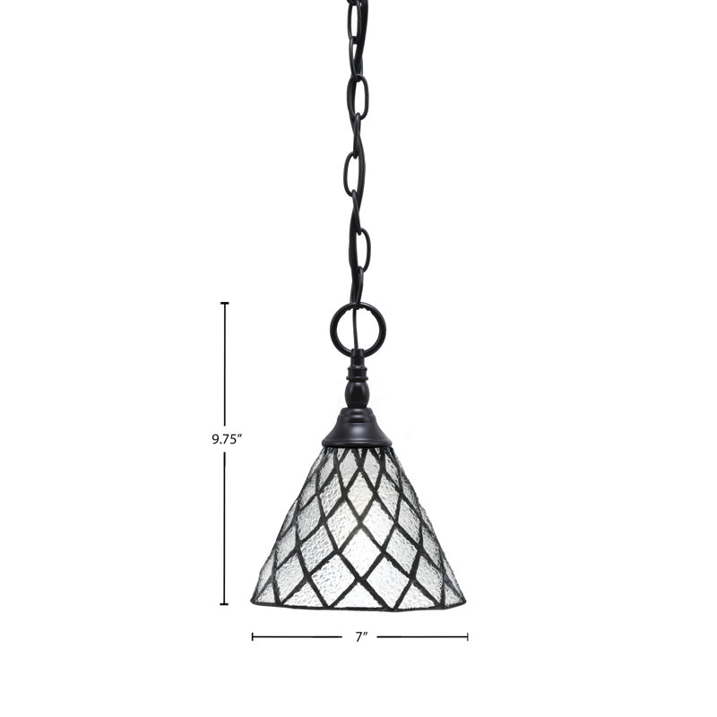 Mini-luminaire suspendu suspendu à une chaîne avec verre de glace 7 po, Noir mat