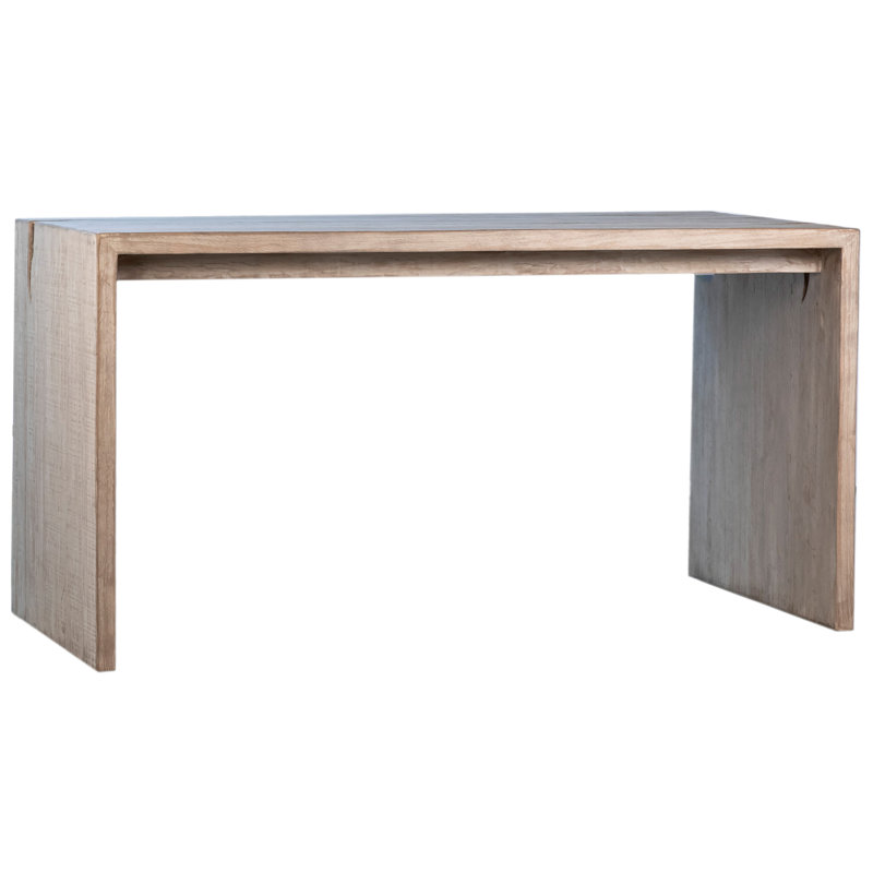 Merwin Reclaimed Pine 68" Waterfall Style Dining Table and Cutout Detail, Light Brown