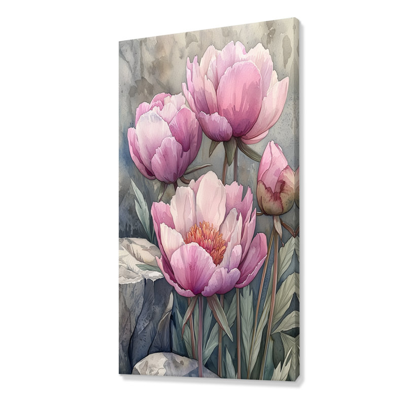 Couches de pivoines élégantes - impressions de toiles de pivoines, H 60 po x l 28 po, Toile tendue, Ne s'applique pas