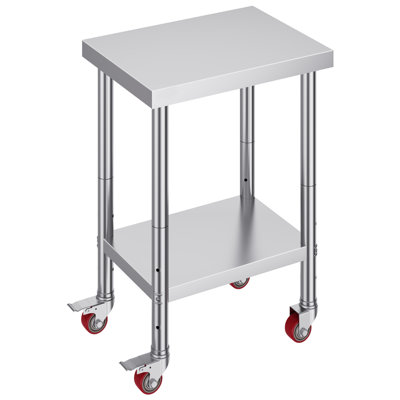 Table de travail en acier inoxydable 61 x 61 x 97 cm, capacité de charge de 318 kg, 4 roues, 3 hauteurs réglables, table de préparation alimentaire robuste pour cuisines professionnelles et restaurants, argent