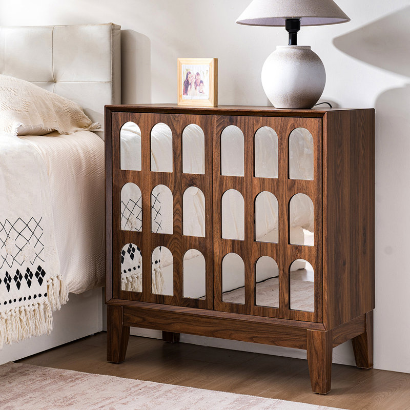 Buffet de rangement à double porte avec accents de Seadrift foncé et miroir, noyer, profondeur de 30,25 po, largeur de 15,29 po, buffet intérieur spacieux, décorations
