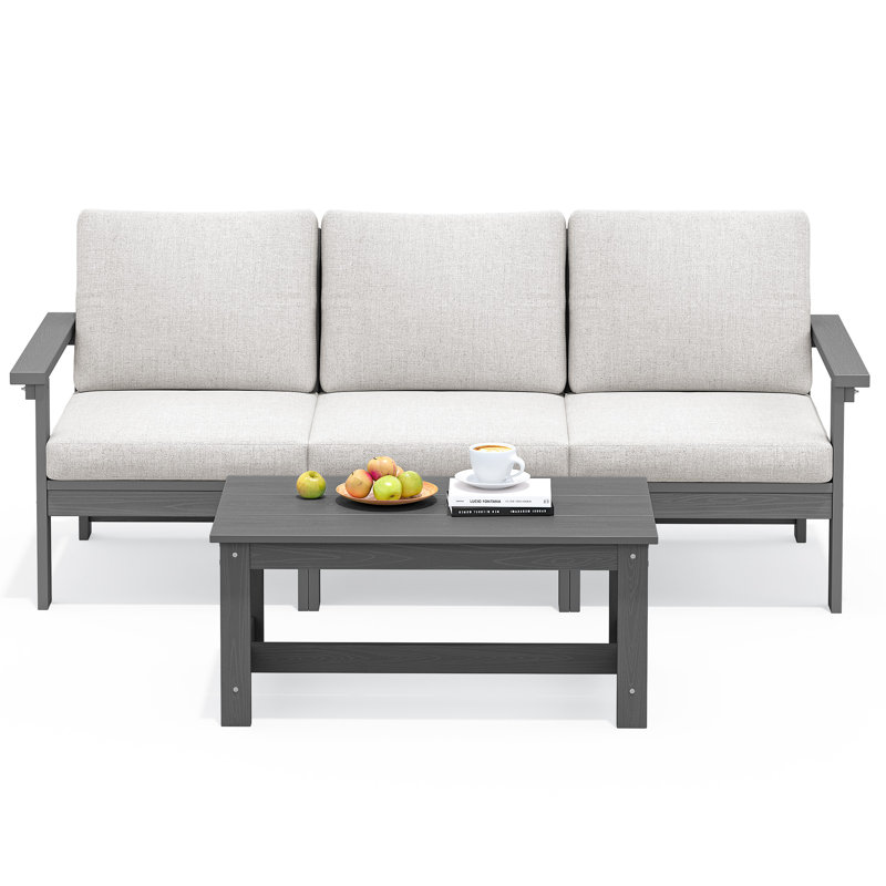 3-Person HDPE Outdoor Seating Group, only  Frame, White, Gray