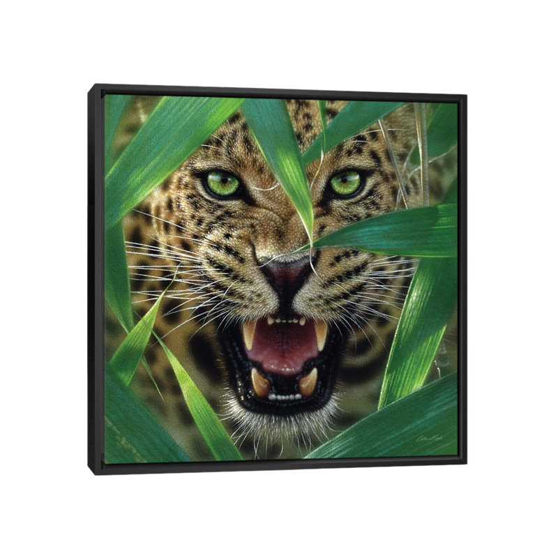 Jaguar embuscade, carré, H 37 po x l 37 po x P 1,5 po, Toile avec cadre noir, Pas de tapis