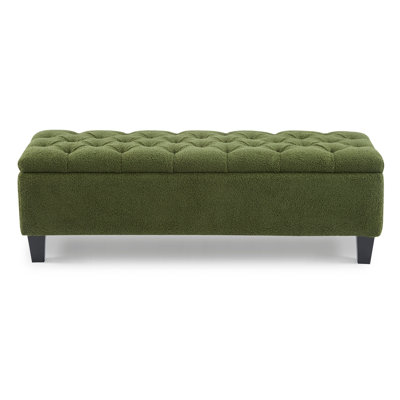 51 Inch Boucle Ottoman Bench with Storage, 300 LB Capacity, Rubber Wood Legs, Multi-Functional Footrest