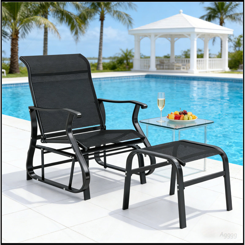 Fauteuil oscillant d'extérieur à haut dossier Garden, Noir