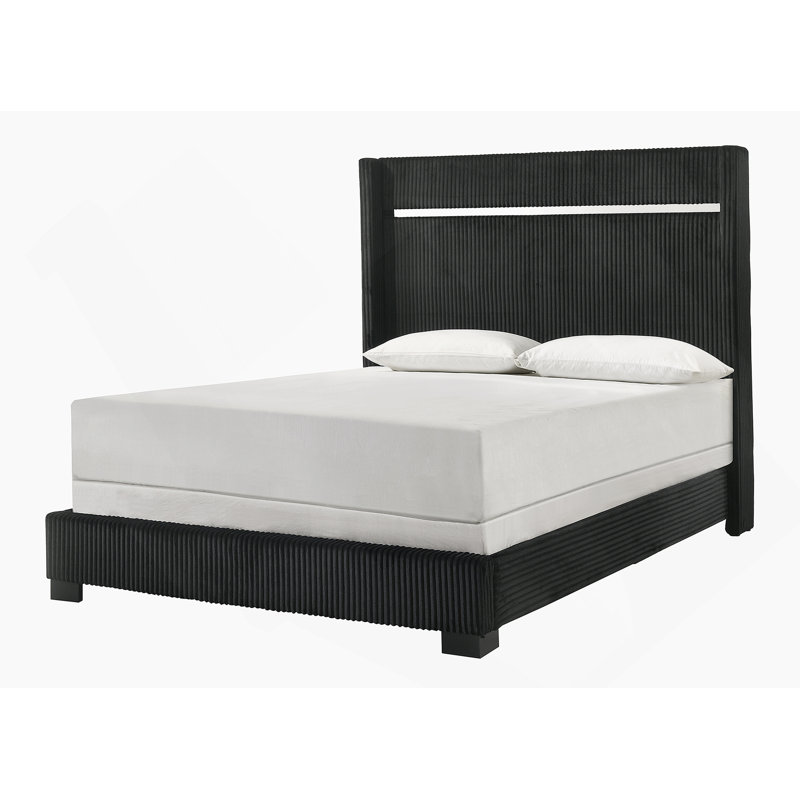 Lit tapissier contemporain de 1 pièce avec capitonnage à canaux, idéal pour créer une ambiance de chambre à coucher élégante et confortable