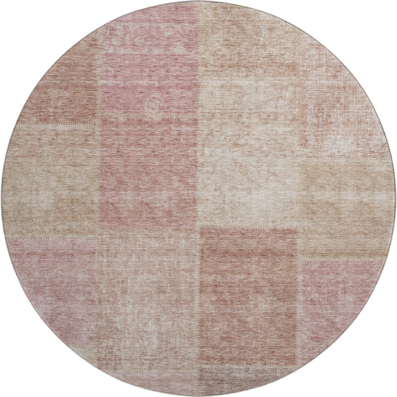 Tapis rosé de qualité supérieure lavable à la machine Prisco, Rond 8 pi