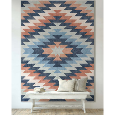 Kehr Albuquerque Southwestern Flatweave Blue Area Rug