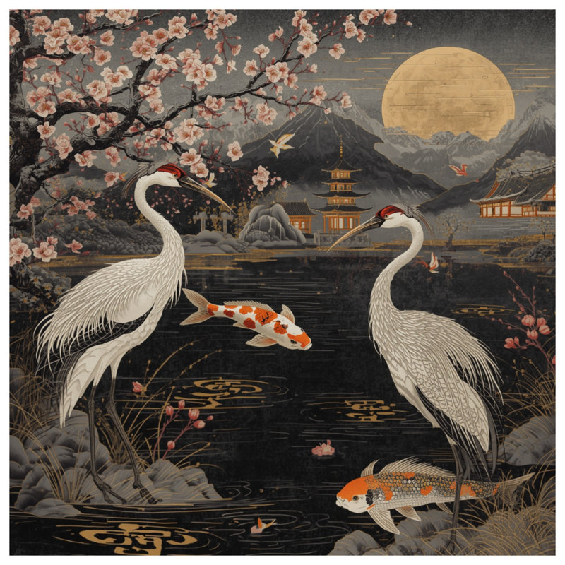 Housses de couette Cherry Blossom Cranes, Très grand lit