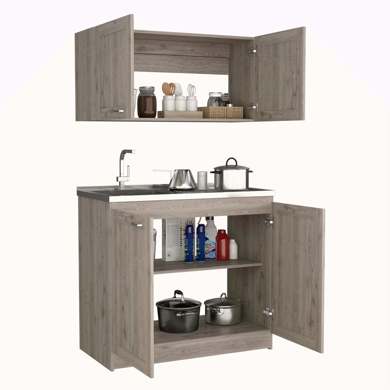 Armoire, ensemble de deux pièces, Gris clair