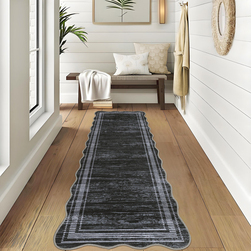 Scalloped Washable Rug Area Rugs for Living Room Modern Rugs Abstract Non-Slip Accent Carpet for Dining Room Home Office Bedroom