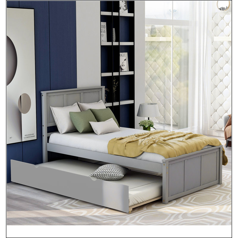 Lit plate-forme avec lit gigogne, Gris