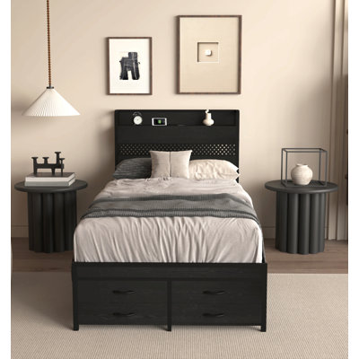 Twin Bed Frames With Headboard, Twin Size Bed Frames With Storage Drawers, Twin Bed, Black Metal Platform Bed Frame, Single Bed Frame, No Box Spring Needed