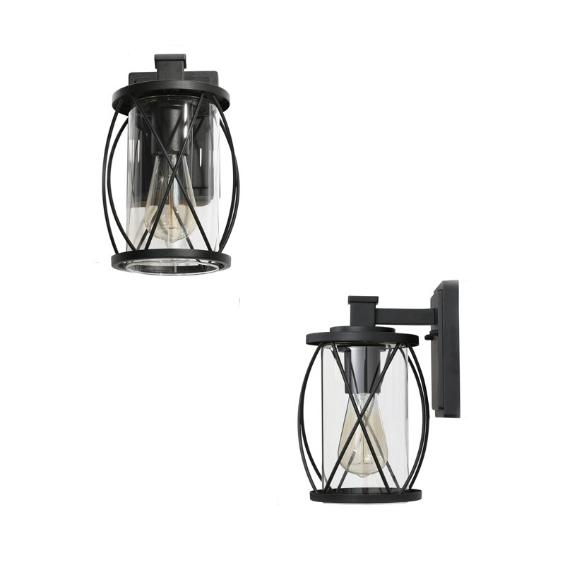 Lanterne murale d'extérieur 1 lumière noire 10,5 po Farmhouse avec abat-jour en verre transparent (ensemble de 2)
