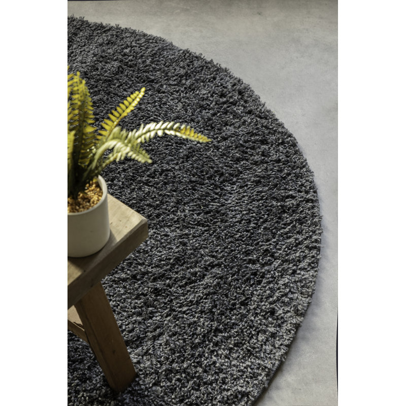 Solid Colour Machine Woven Gray Area Rug, Round 100cm
