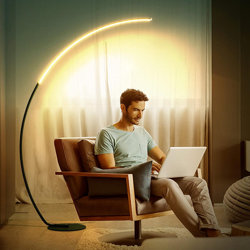 Floor Lamp With Remote Control, 67" Tall LED Modern Standing Lamp, Adjustable Color Temperatures & Stepless Dimming, Arched Design For Living Room, Bedroom, Office