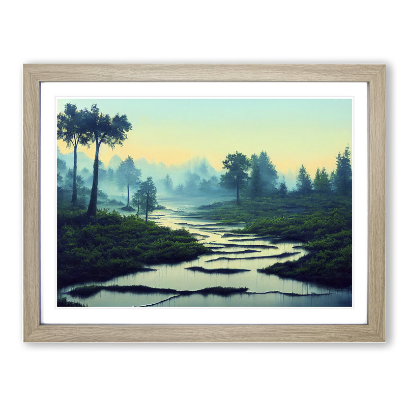 Elegant Pond - Single Picture Frame Print, 25cm H x 34cm W x 2cm D, Oak