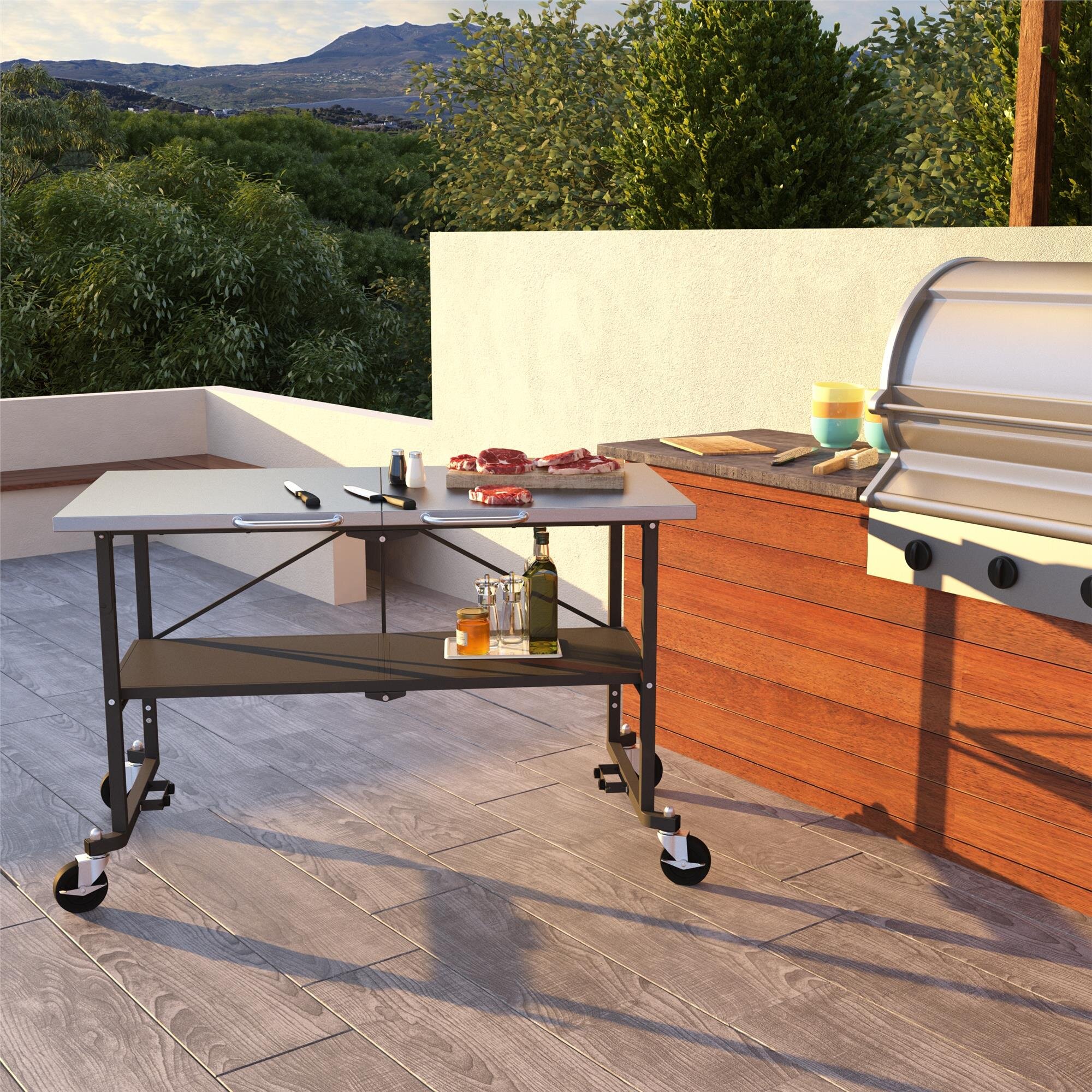 Grill table with stainless steel top