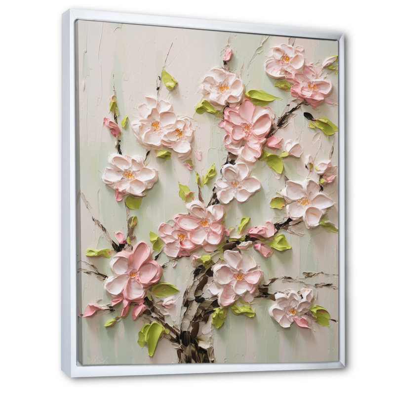 Chrysofo fleur de pommier Impasto I, H 20 po x l 12 po x P 1 po, Cadre flottant blanc