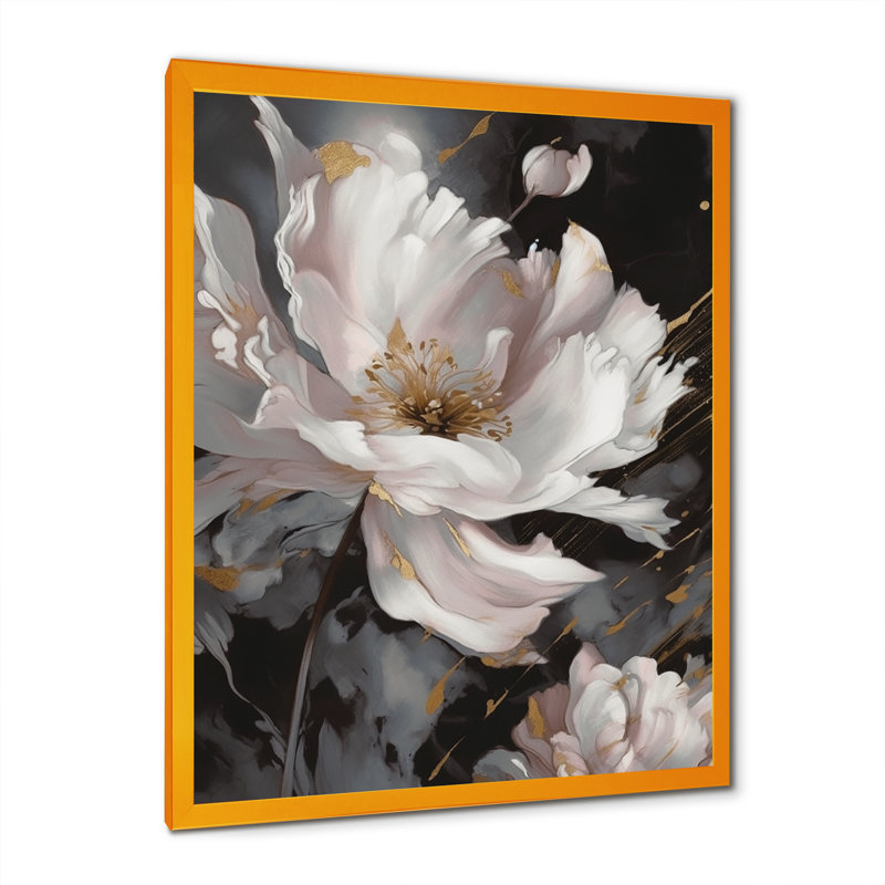 Marguerite blanche et dorée symphonie II - impression, Encadrement doré, H 44 po x l 34 po x P 1,5 po
