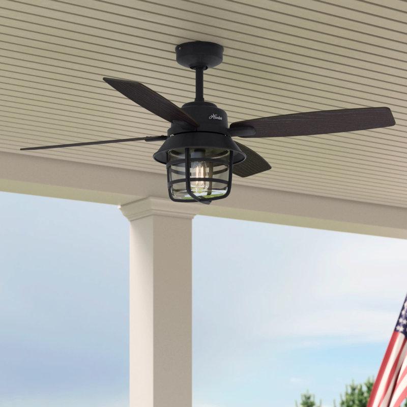 52" Port Royale 4 - Blade Standard Ceiling Fan with Remote Control and Light Kit Included, Black Willow