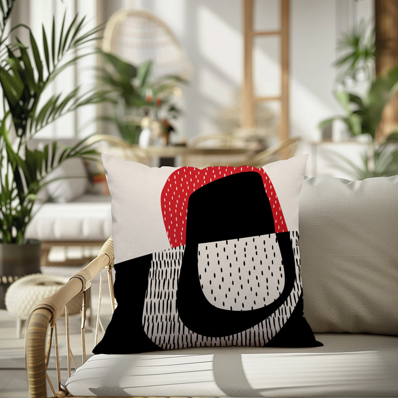 Coussin carré intérieur / extérieur pia, H 17 po x l 17 po, Rouge / noir / blanc cassé