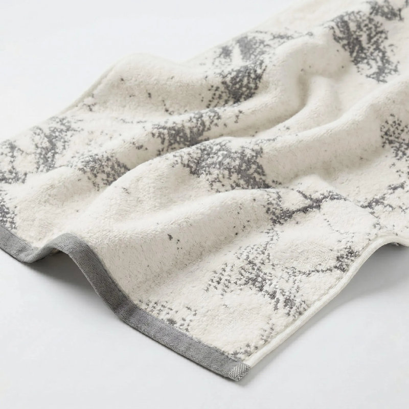 Ensemble de 3 serviettes Kreager 500 g/m² 100 % coton à séchage rapide, motifs marbrés et unis, Ivoire - gris anthracite