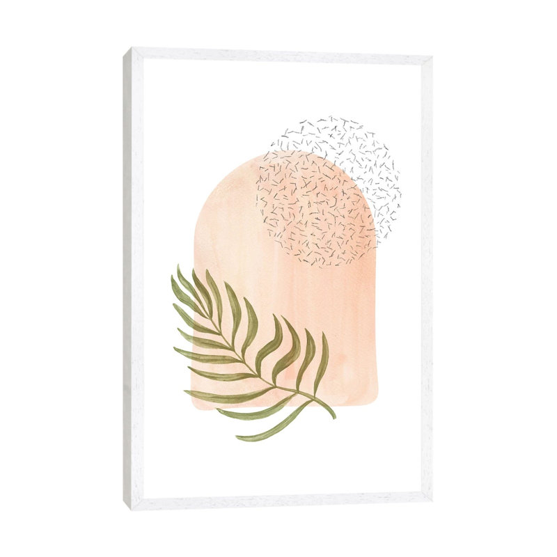 Peachy Tone Arch And Palm Leaf by Whales Way - Painting on Canvas, 152.4cm H x 101.6cm W x 3.81cm D, White Framed