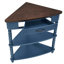 Table basse d'angle compacte à 3 niveaux avec pieds en bois massif, bleu marine / espresso pour les petits espaces