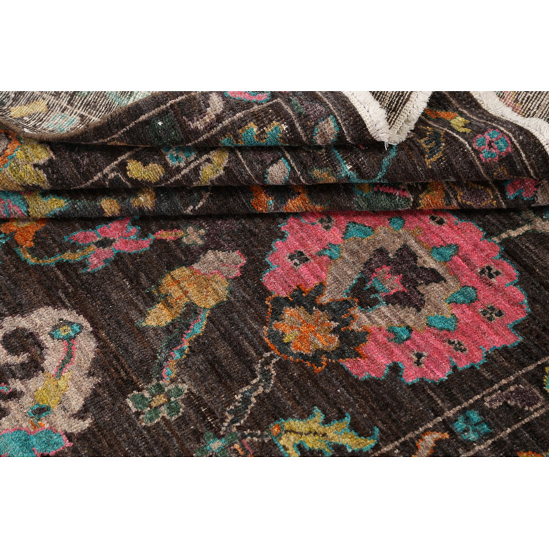 Tapis unique en laine noué à la main Oushak gris anthracite nouvel âge 6 pi 4 po x 9 pi 2 po