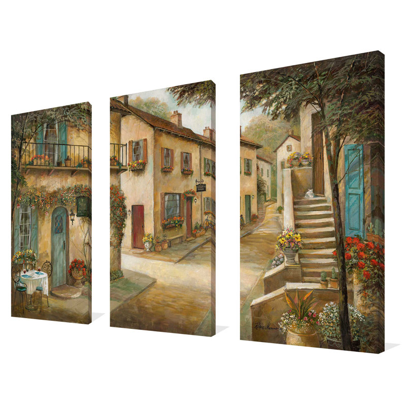 «Village Charm and Serenity», ensemble de 3 peintures sur toile tendue, H 24 po x l 36 po x P 0,75 po