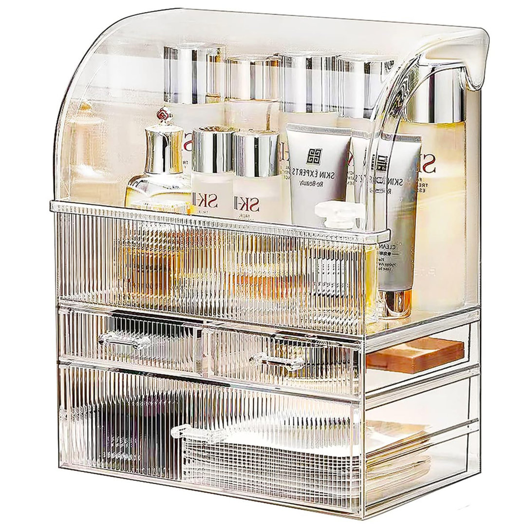 Make-up-Aufbewahrungsbehälter, XL Großer Acryl-Kosmetik-Organisator Hautpflege-Vitrine mit Schubladen und wasserdichtem ...