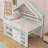 Loft Bed With Canopy Roof, Built-In Storage Cabinet And Shelves-367816738