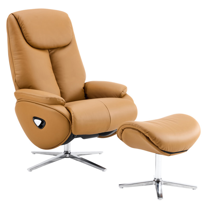 Fauteuil inclinable et repose-pieds en cuir Choco, Caramel